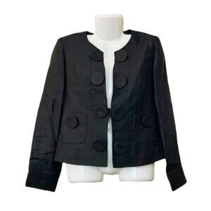 Etcetera Women's Black Designer Linen Blend Lined Blazer Oversized Buttons SZ 10